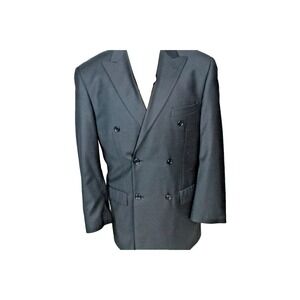 PAUL FREDRICK Men's Black Double Breasted Blazer All Wool Gaberdine 42 Reg